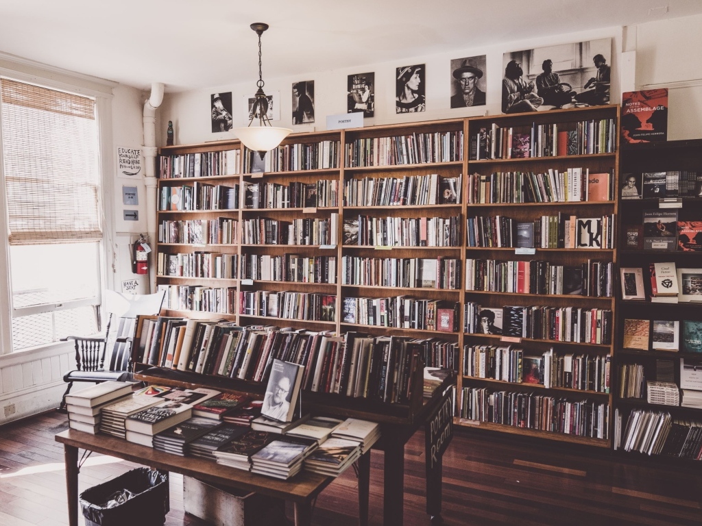 Большой шкаф с книгами в гостиной комнате