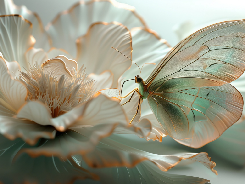 Красивая бабочка на волшебном цветке 3д графика