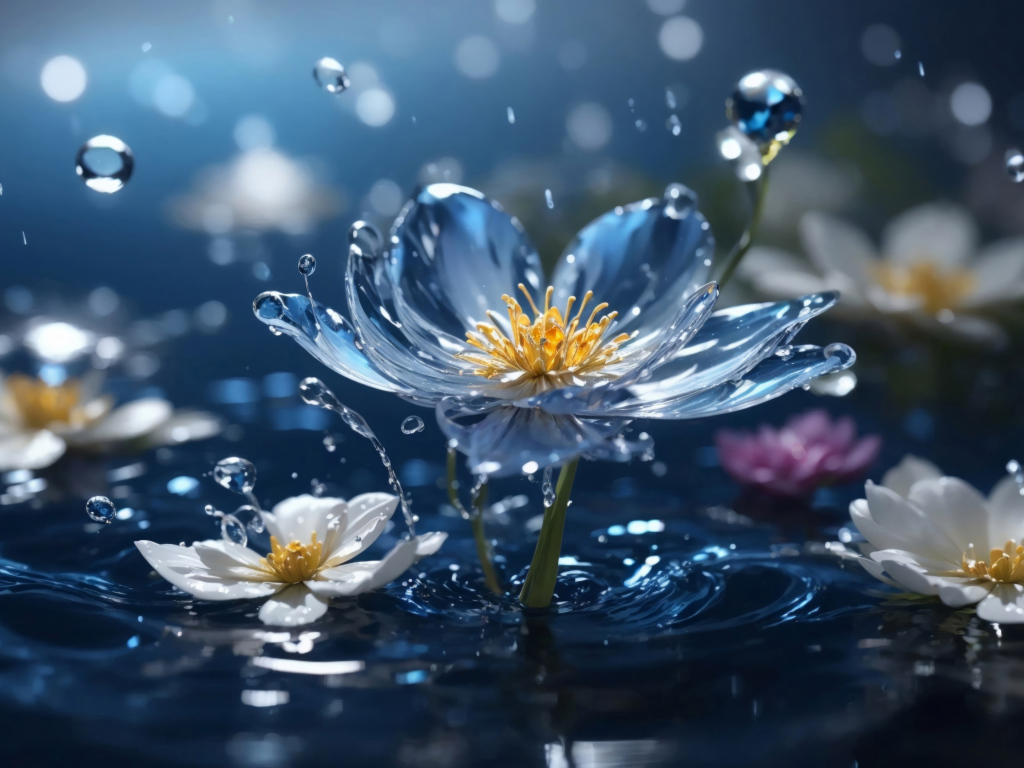 Красивые цветы в воде 3д графика