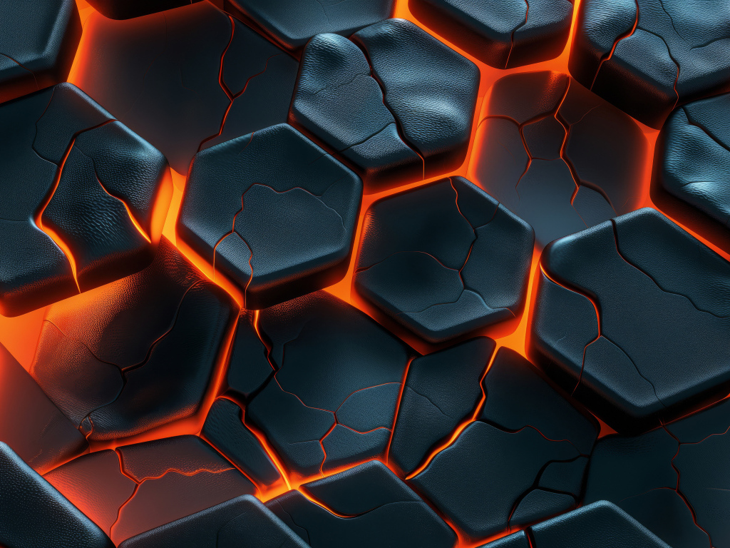 Черные потрескавшиеся соты с красной подсветкой