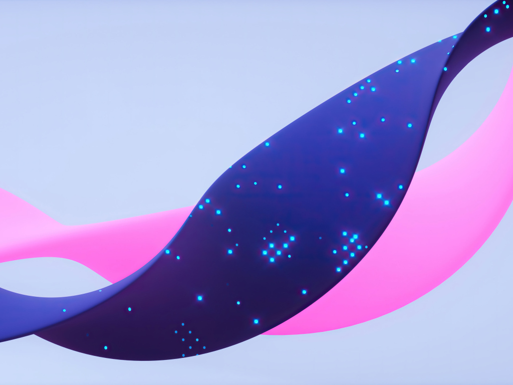 Синяя и розовая абстрактные ленты на сером фоне