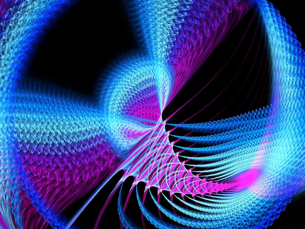 Яркая голубая неоновая спираль на черном фоне