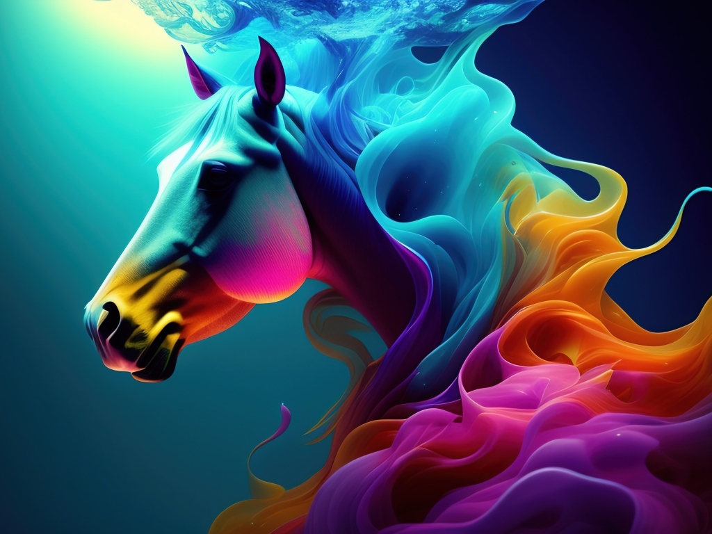 Конь с яркой гривой 3д графика