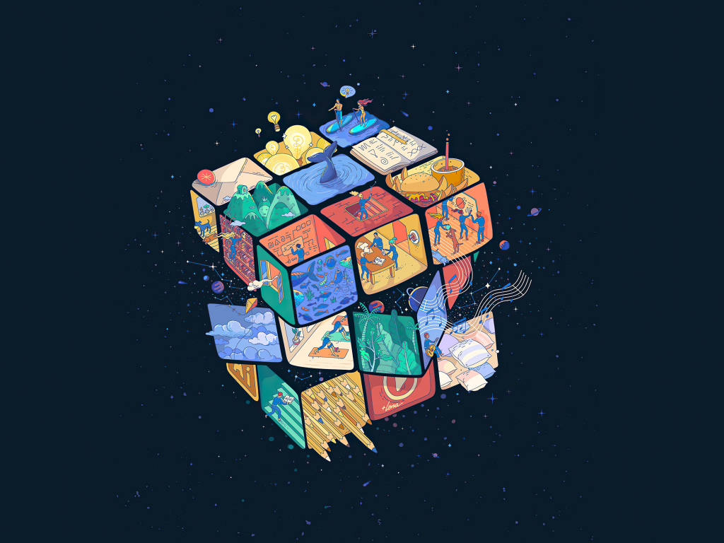 Кубик Рубика 3д на черном фоне