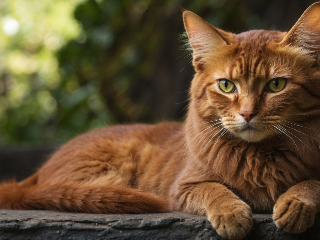 Большой рыжий кот лежит на камне