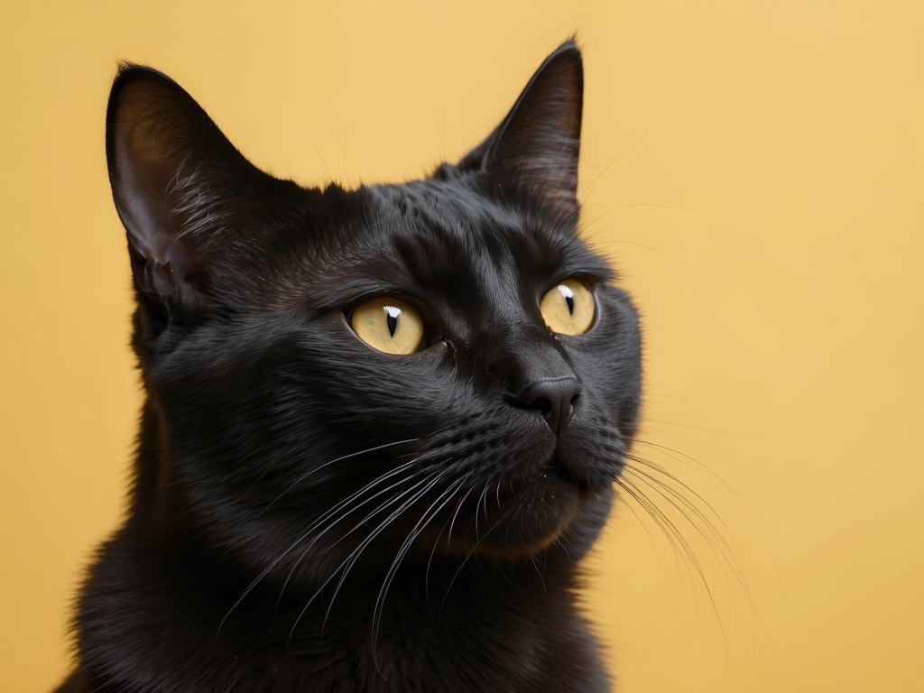 Голова черного кота на коричневом фоне