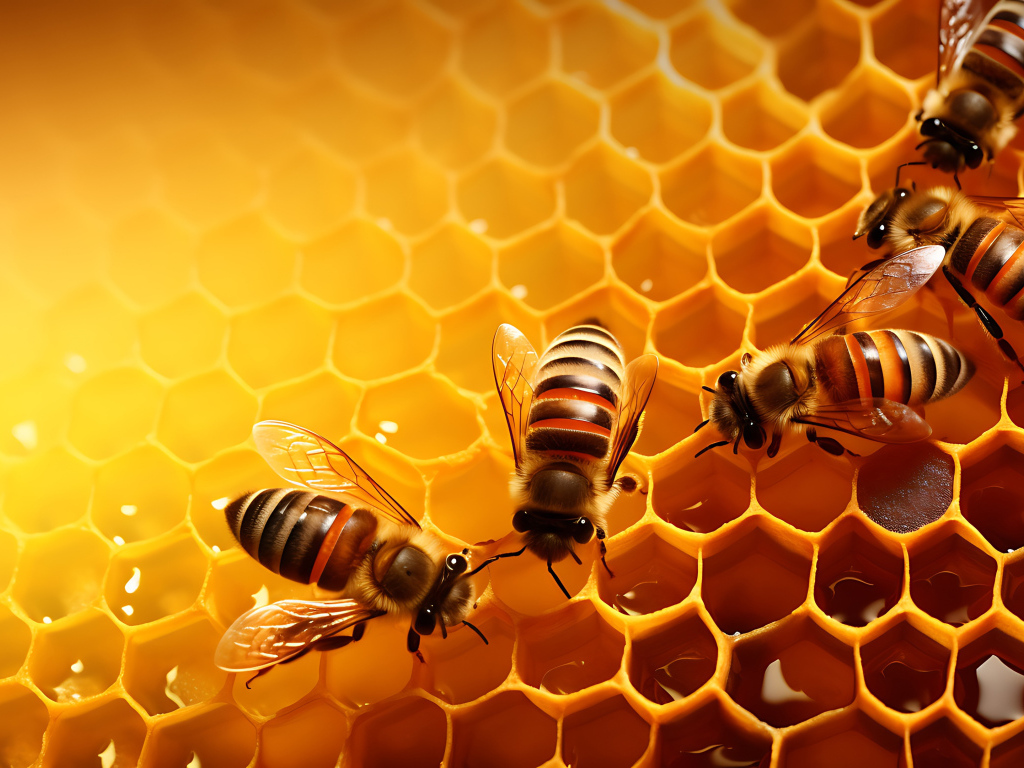 Пчелы сидят на сладких медовых сотах 