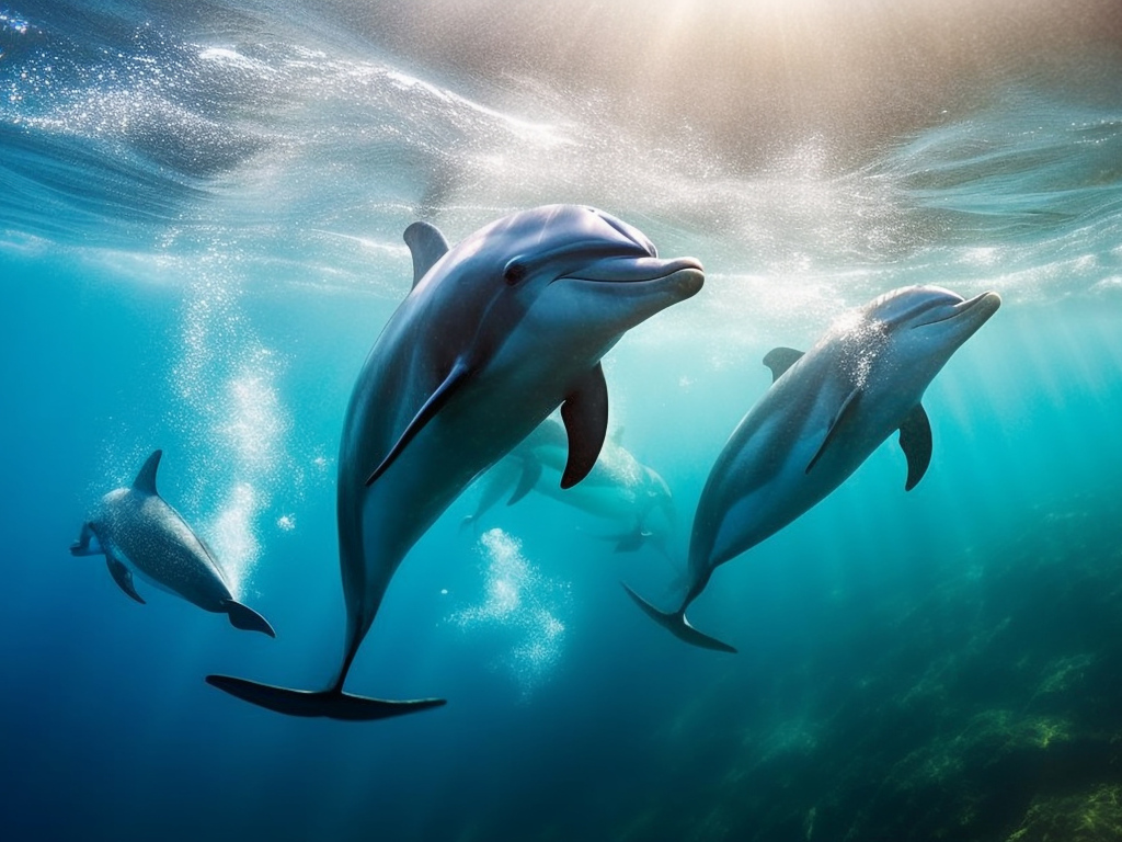 Стая дельфинов плавает в воде