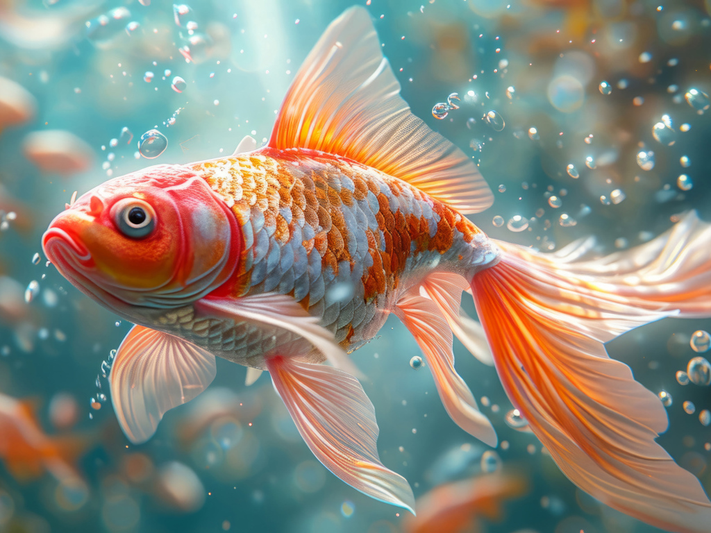 Большая золотая рыбка в воде 