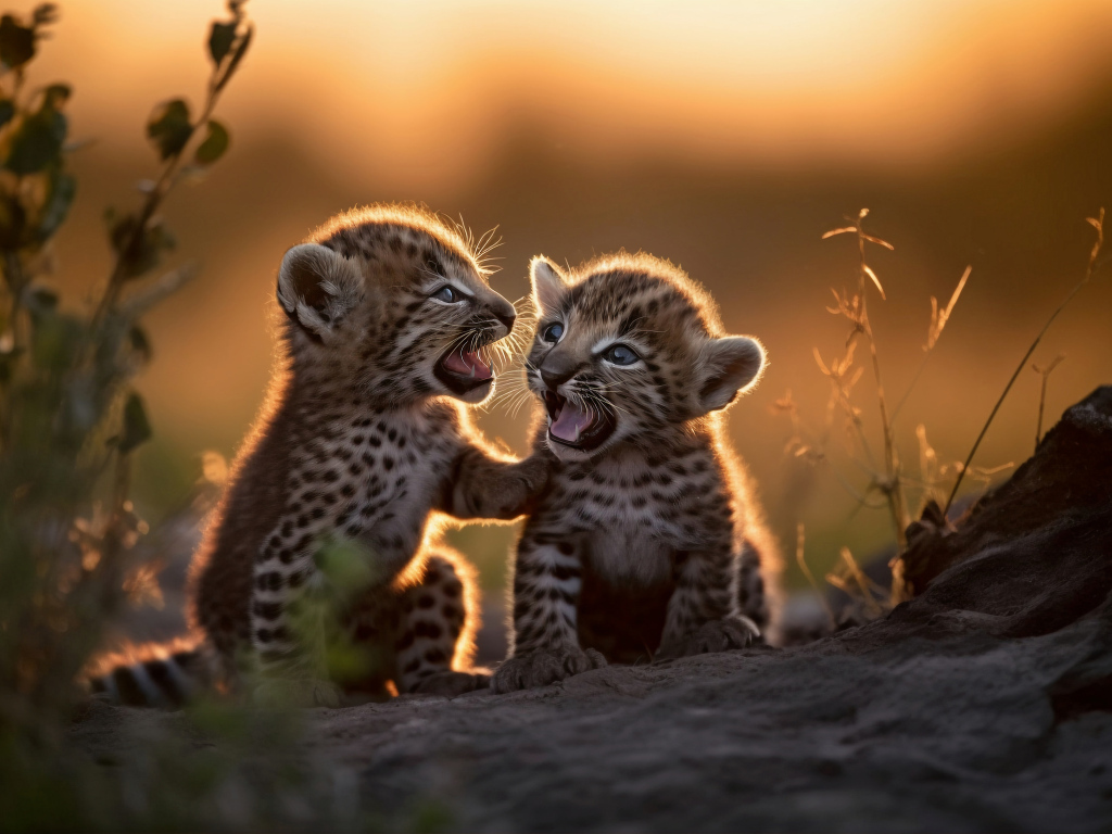Два маленьких милых детеныша леопарда