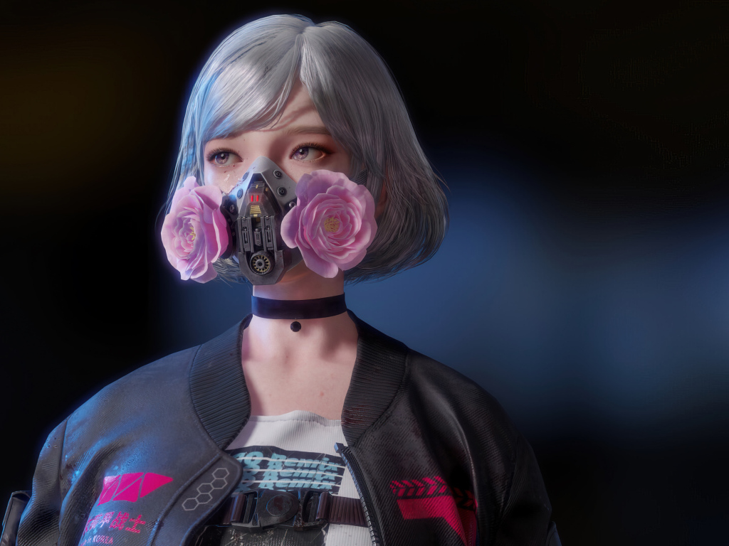 Девушка аниме cyberpunk с маской на лице