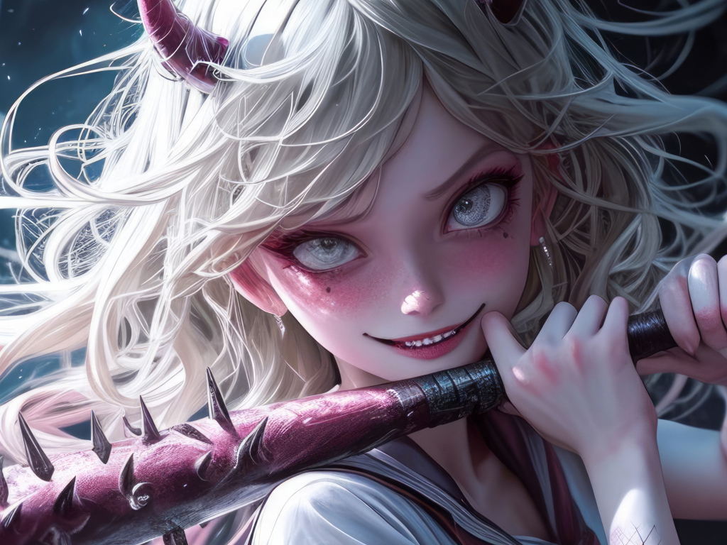 Девушка аниме демон с битой в руках