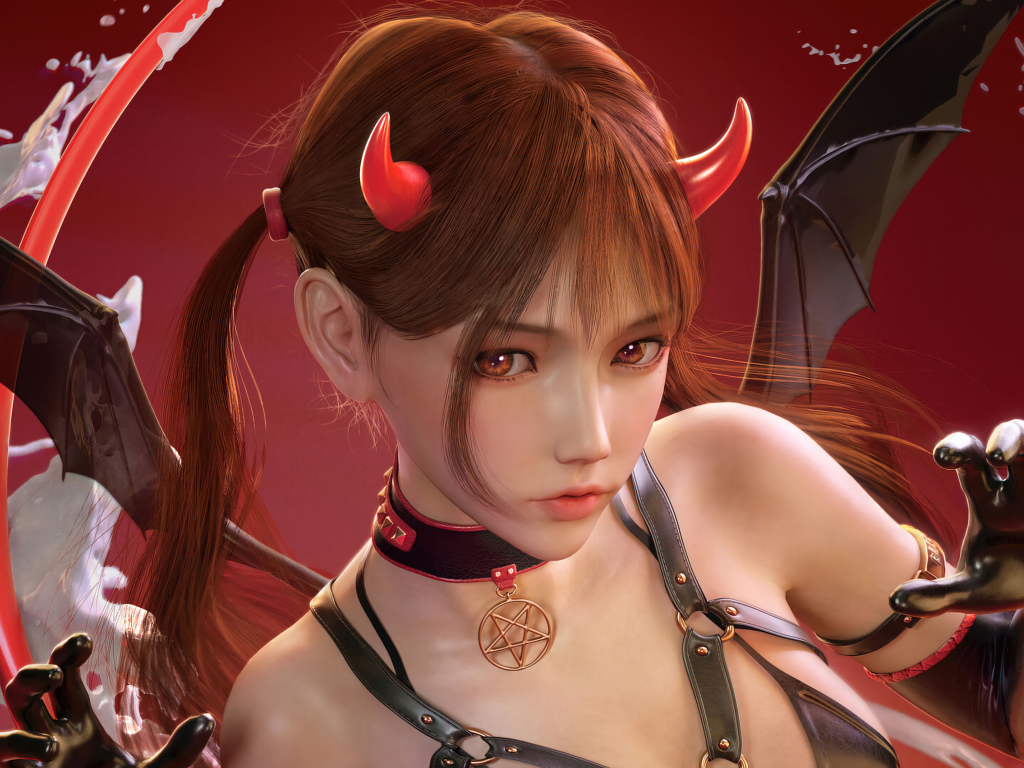 Девушка аниме демон с крыльями