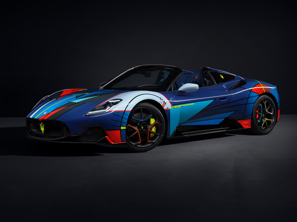 Разноцветный автомобиль Maserati MC20 Cielo Opera DArte 2024 года