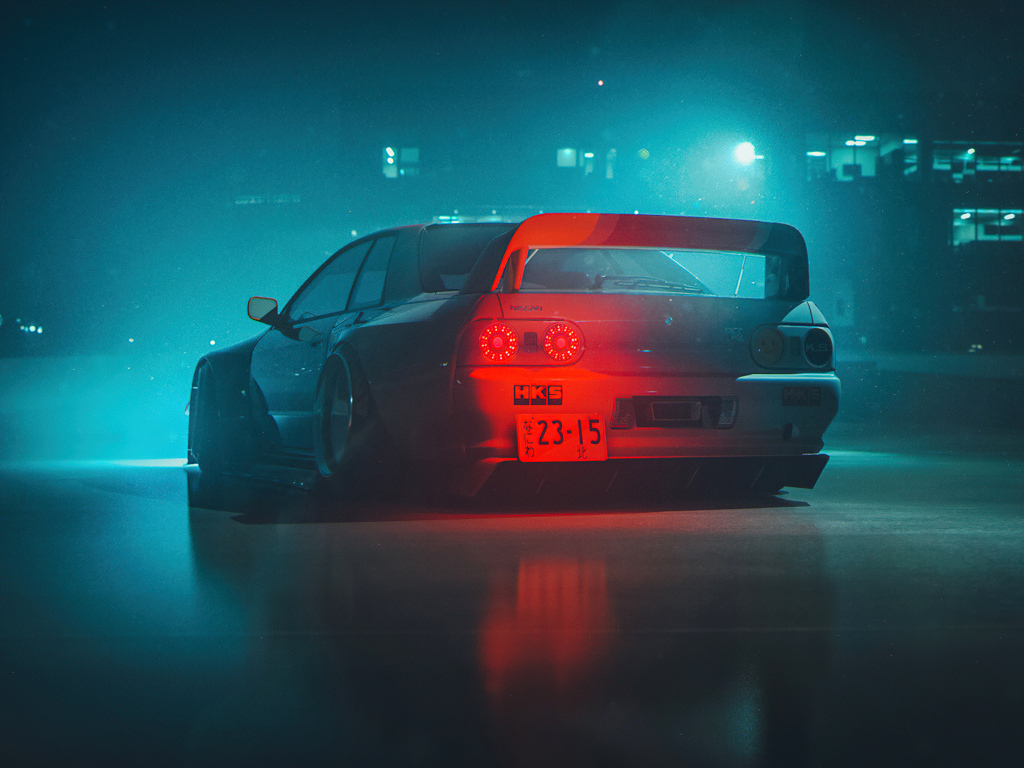 Вид сзади на автомобиль Nissan Skyline GTR R32