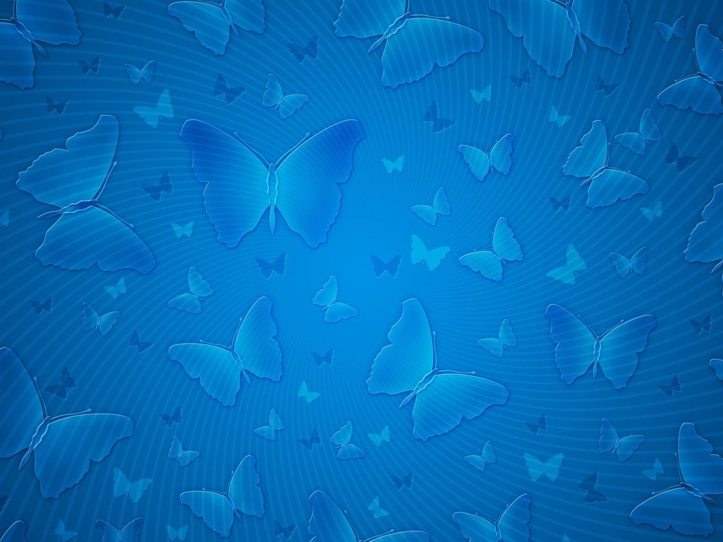 Голубой фон с нарисованными бабочками
