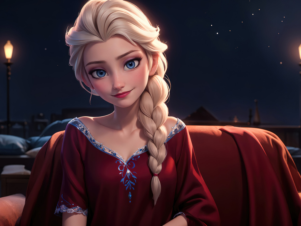 Красивая Эльза сидит в комнате