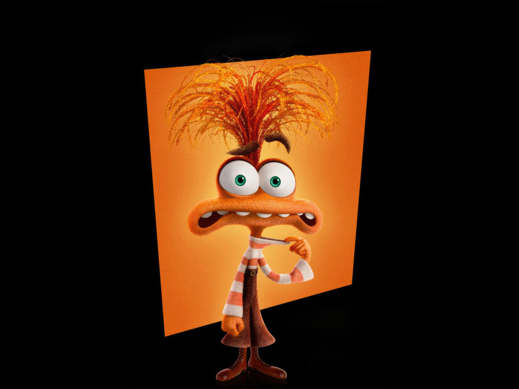 Персонаж Тревожность нового мультфильма Головоломка 2 на черном фоне, 2024