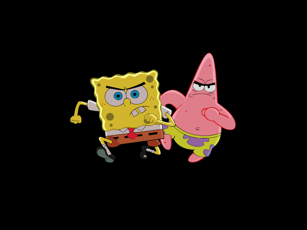 Злые Губка Боб и Патрик на черном фоне