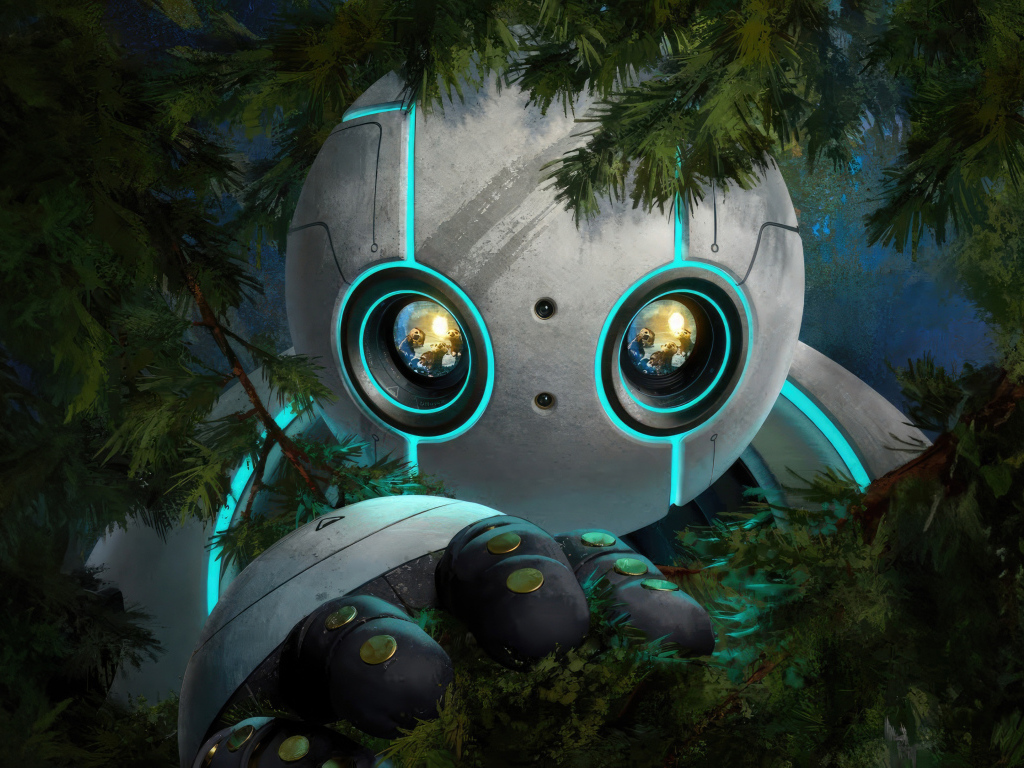 Робот в кустах персонаж нового мультфильма Дикий робот, 2024