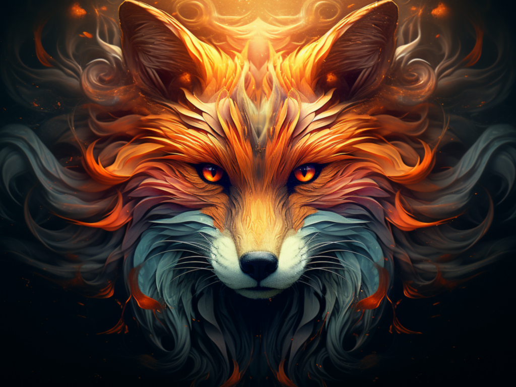 Красивый нарисованный огненный лис