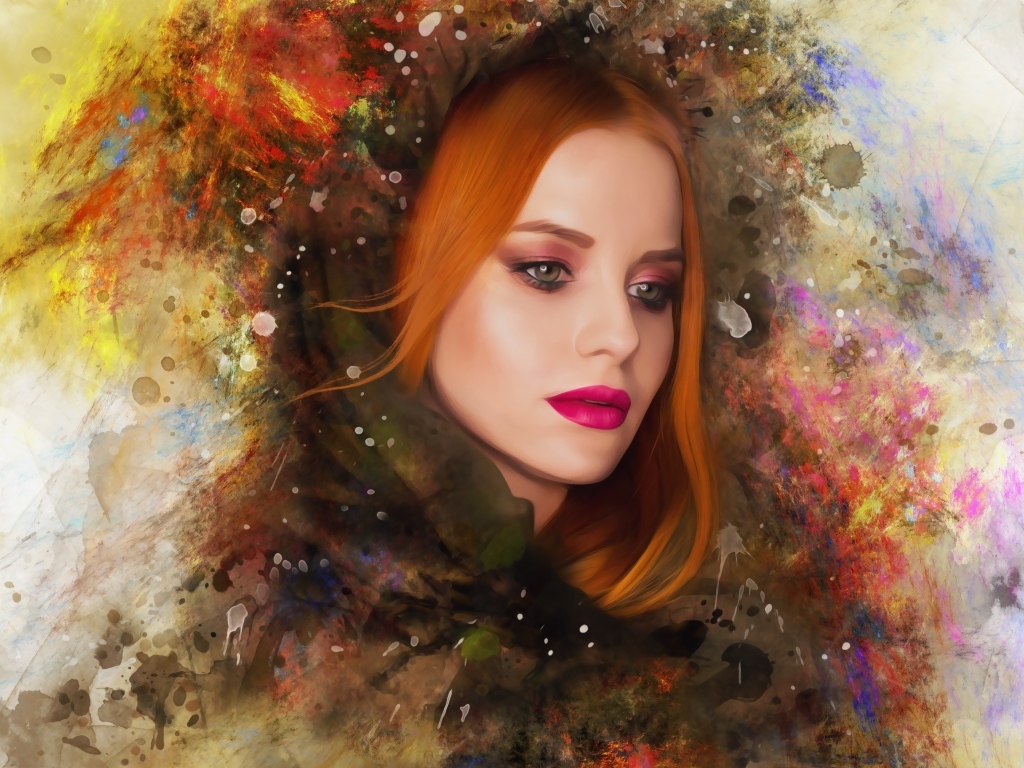 Красивая нарисованная рыжеволосая девушка