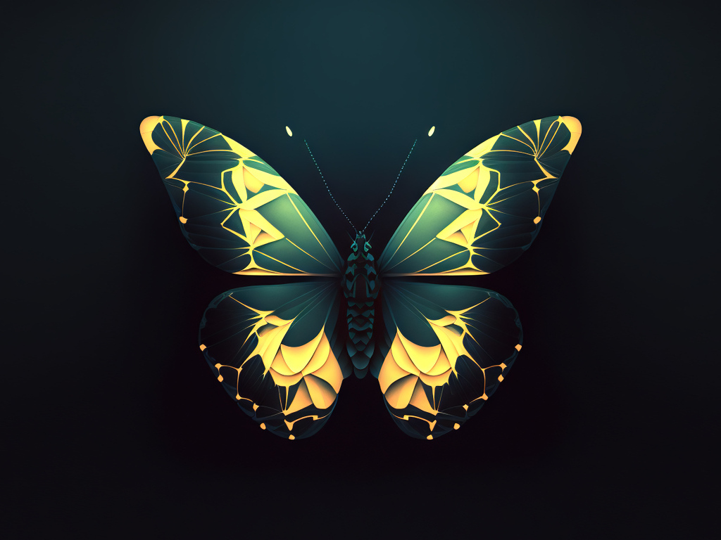 Нарисованная зеленая бабочка на черном фоне