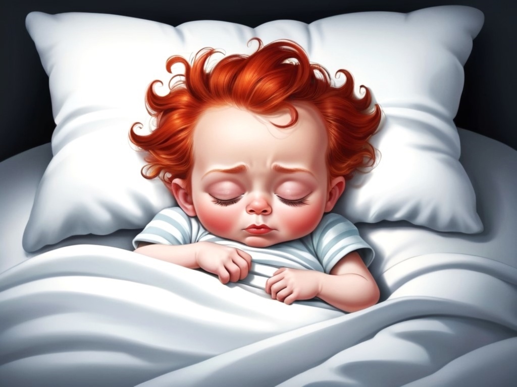 Нарисованный рыжеволосый ребенок в постели