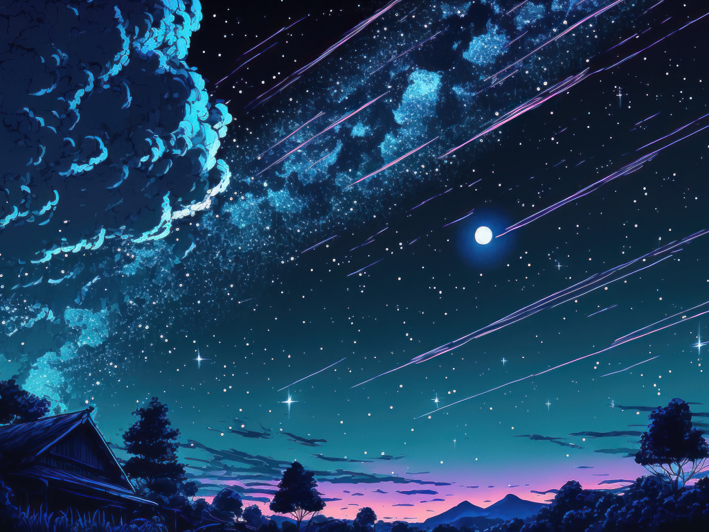 Нарисованное небо над домом и яркой луной