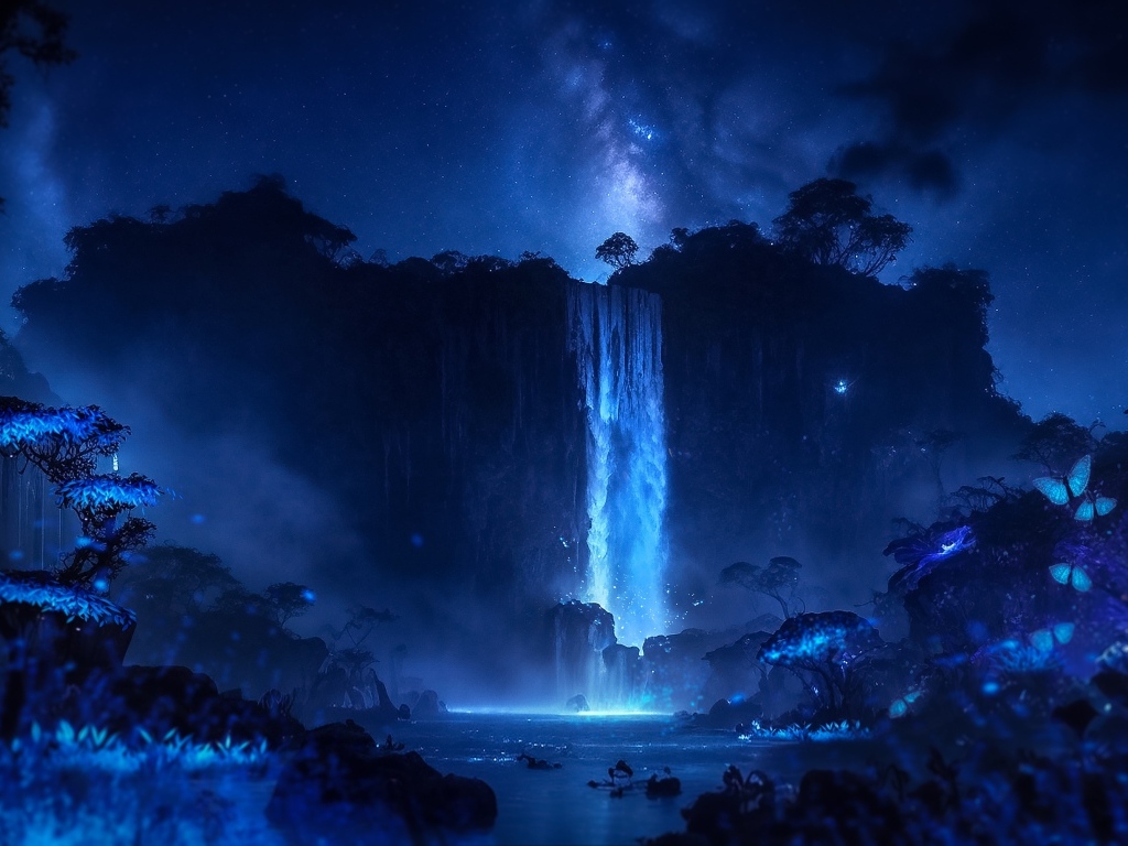 Фантастический водопад стекает с утеса в реку