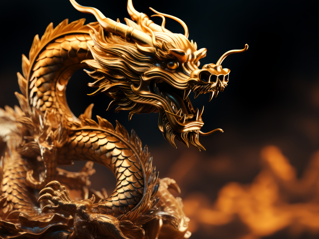 Золотой дракон на темном фоне