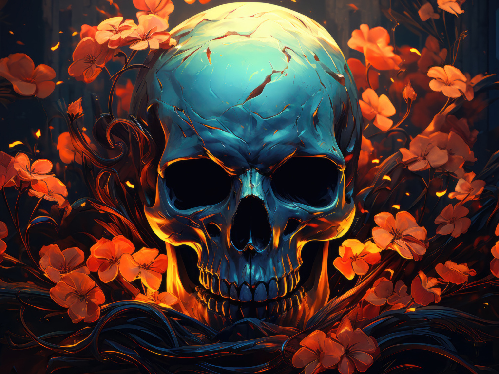 Череп с цветами крупным планом