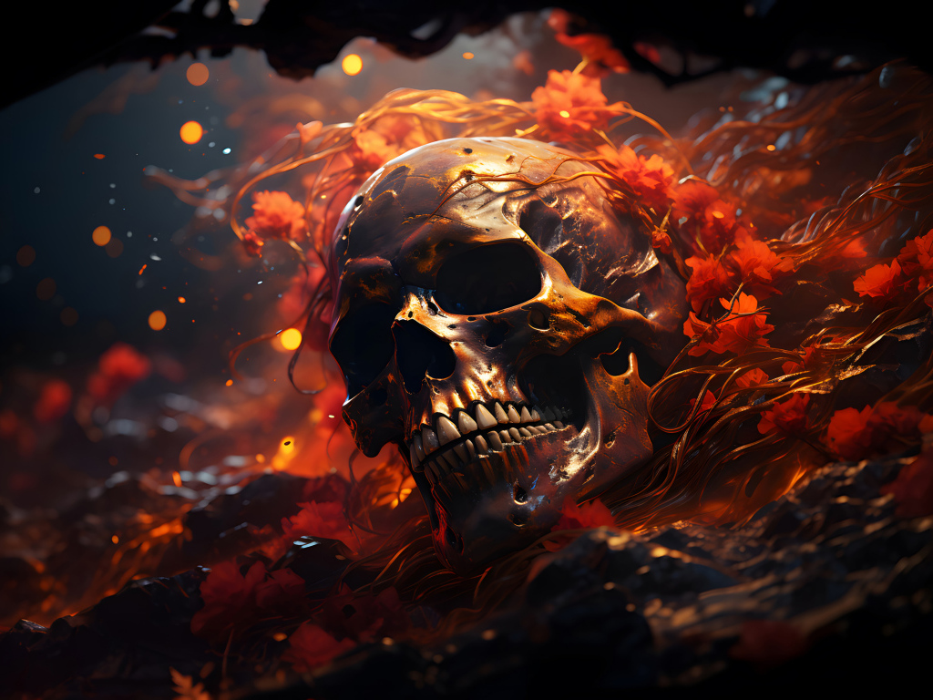 Череп зарастает лианами на земле