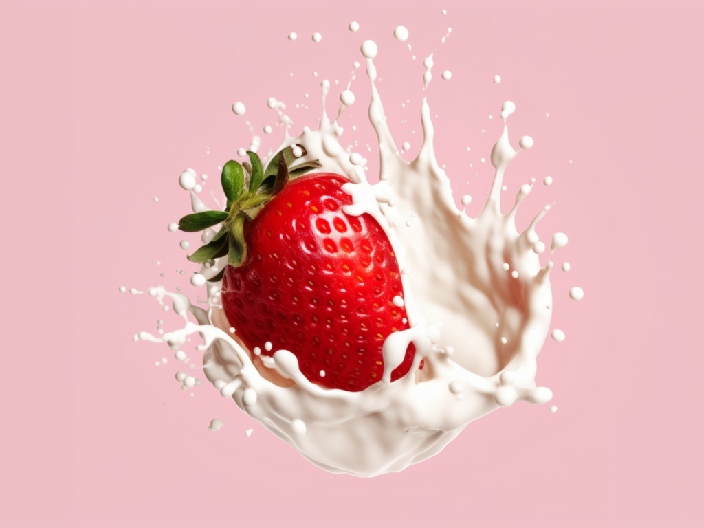 Клубника со сливками на розовом фоне