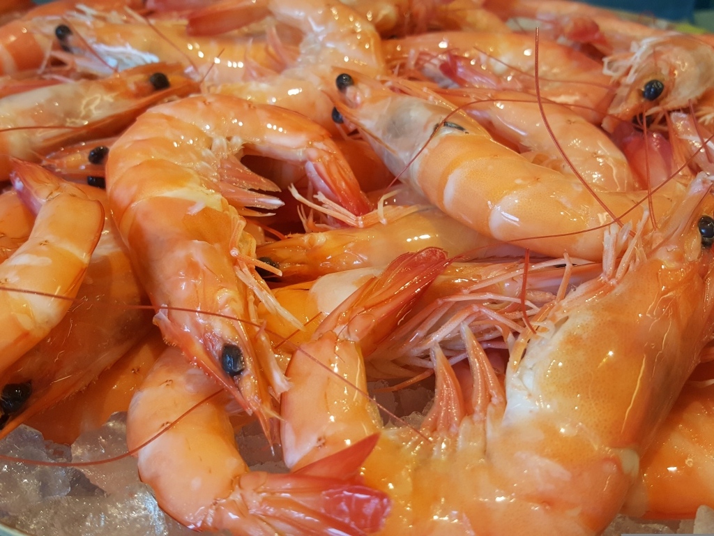 Вкусные креветки на тарелке крупным планом