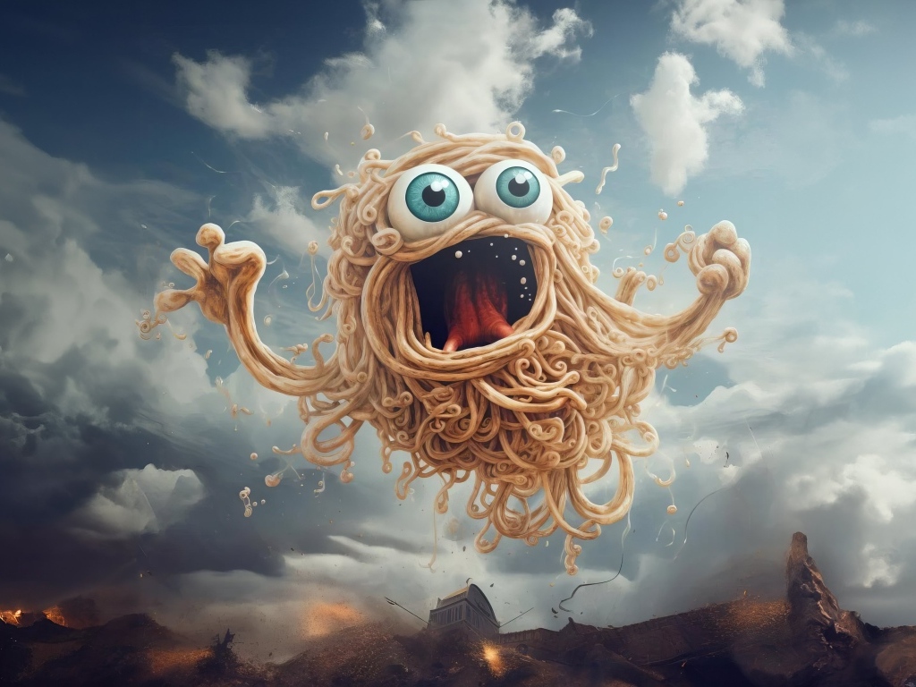 Макаронный монстр на фоне неба