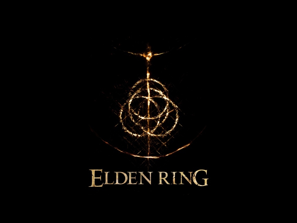 Логотип компьютерной игры Elden Ring на черном фоне