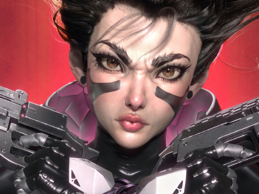 Девушка солдат с оружиев в руках 