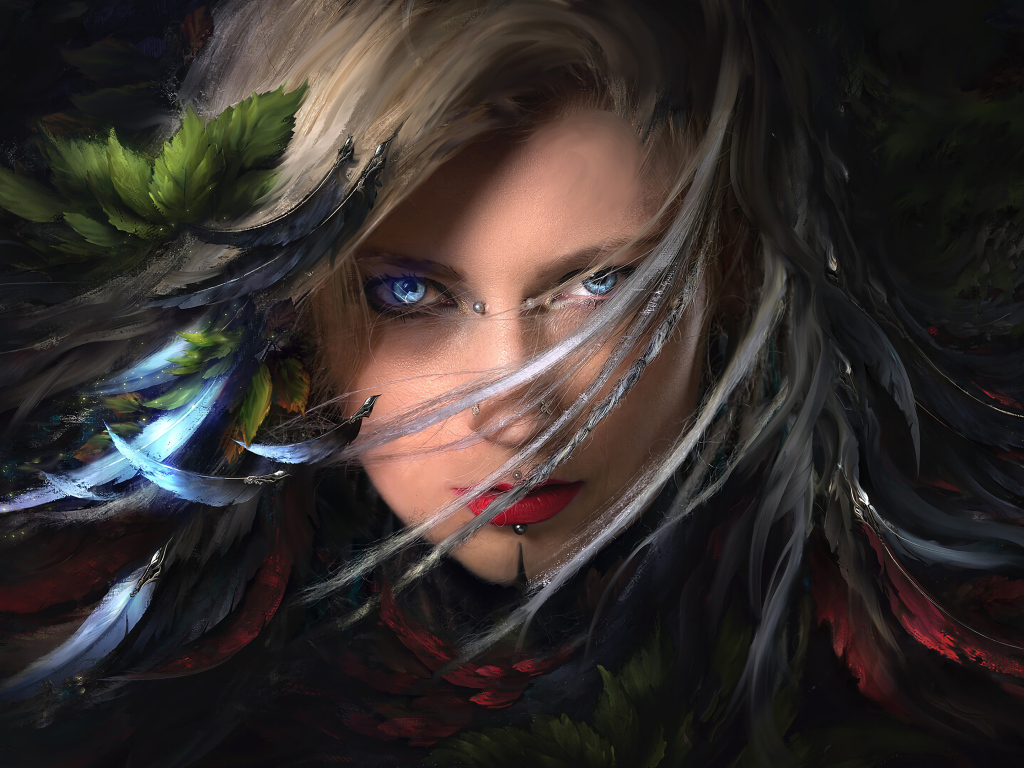 Красивая девушка со светящимися голубыми глазами