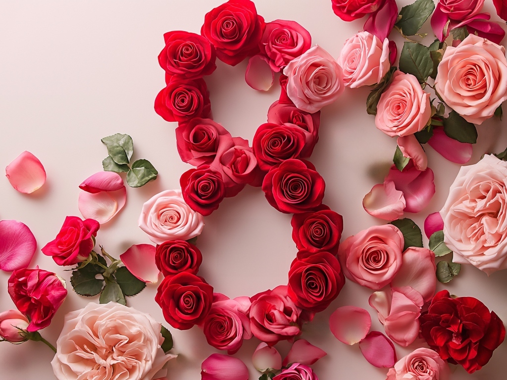 Цифра 8 из роз на праздник для любимой