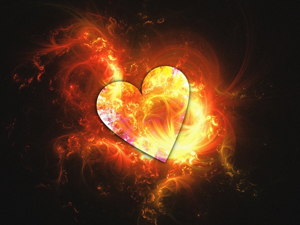 Огненное сердце на абстрактном фоне