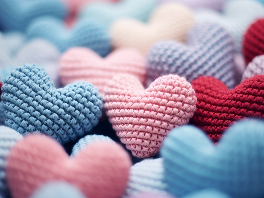 Разноцветные вязаные сердечки