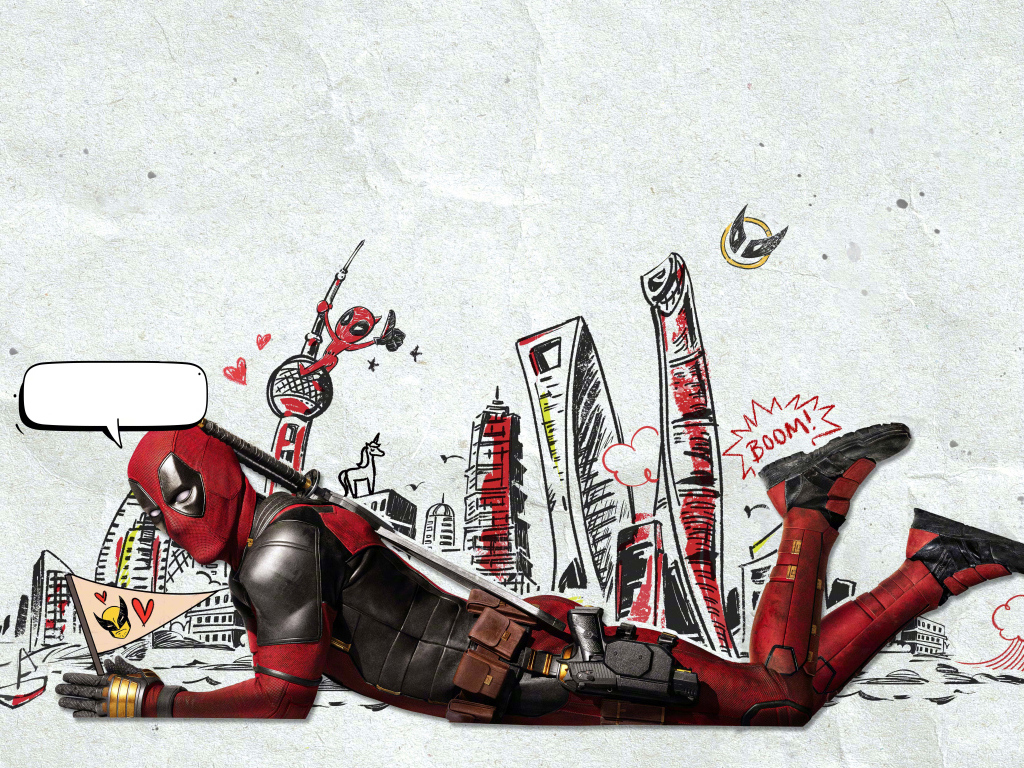 Персонаж Дэдпул на фоне стены
