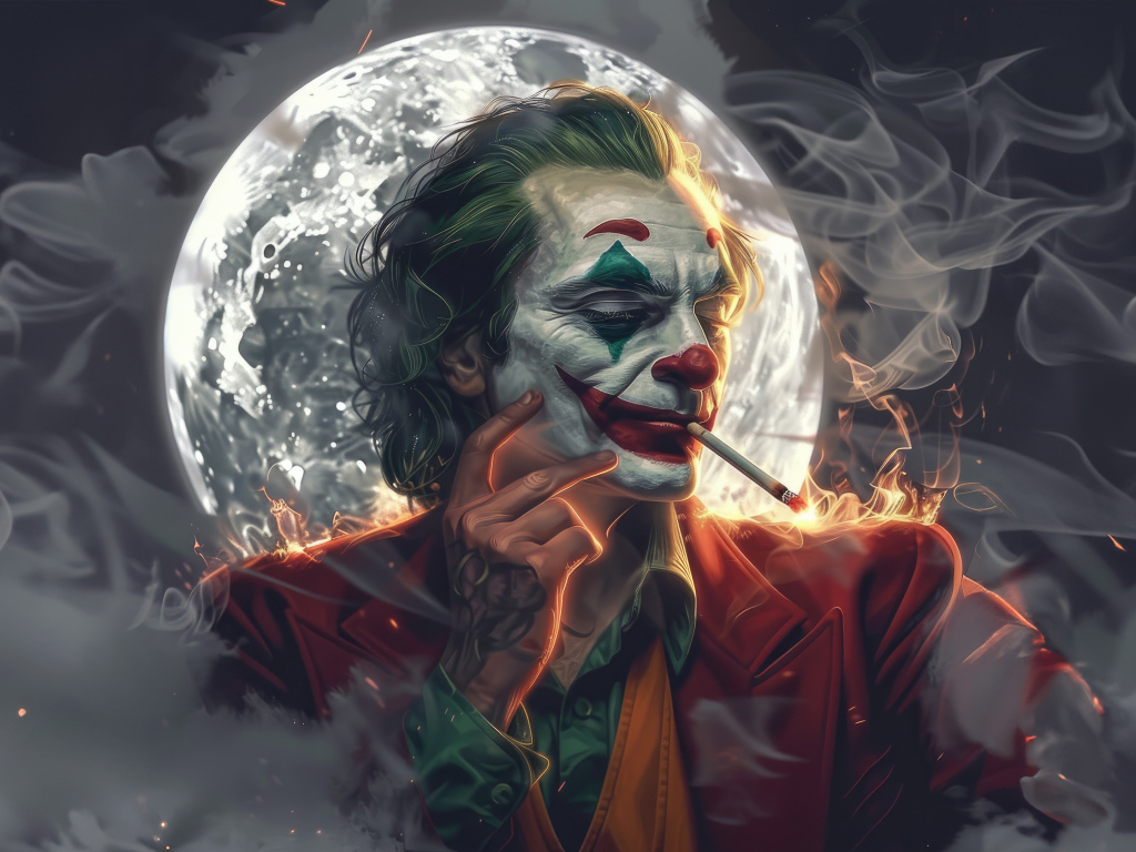 Джокер на фоне луны в дыму