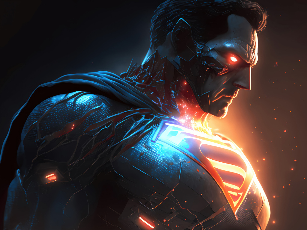 Мужчина супермен с красными глазами