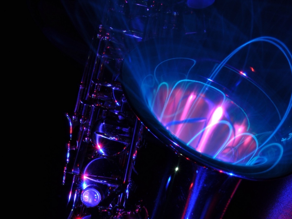 Неоновые волны вырываются из саксофона