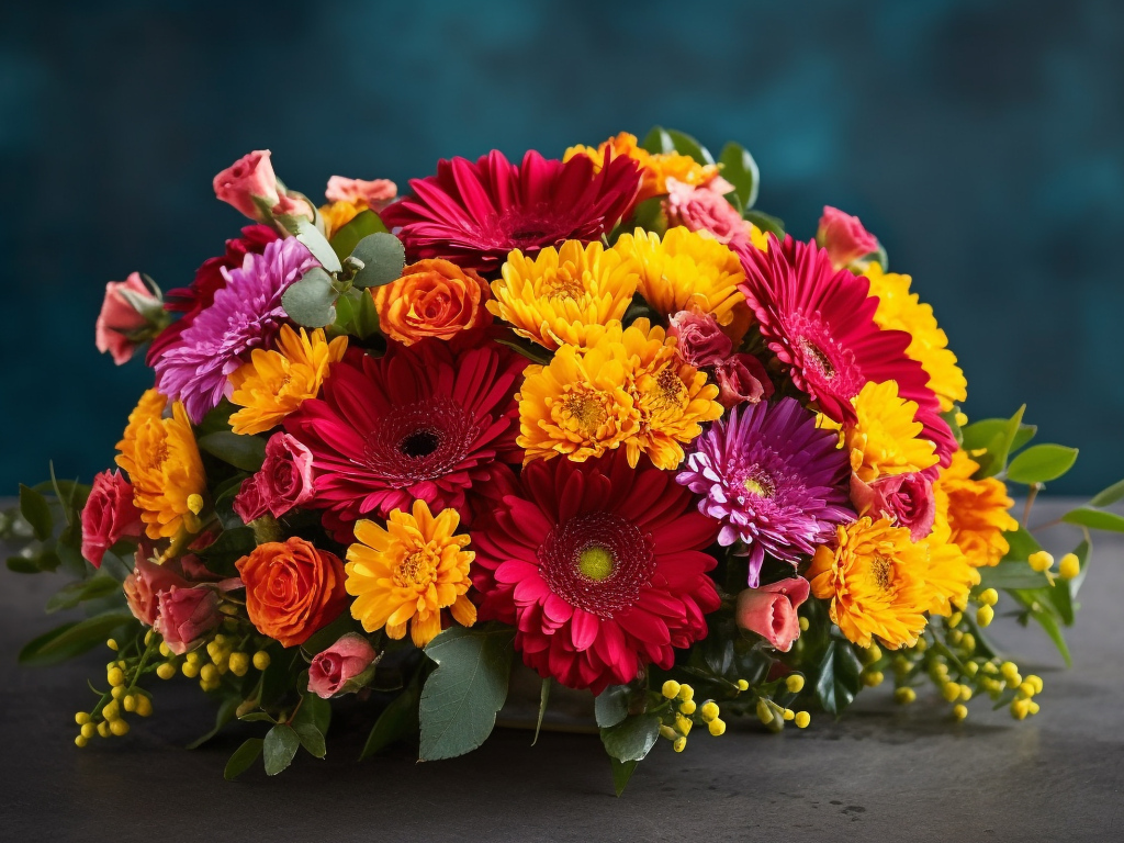 Красивый яркий разноцветный букет цветов