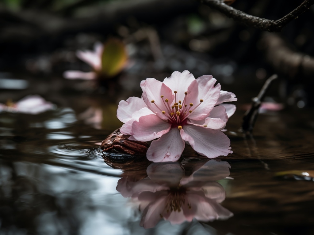 Розовый цветок плавает в пруду
