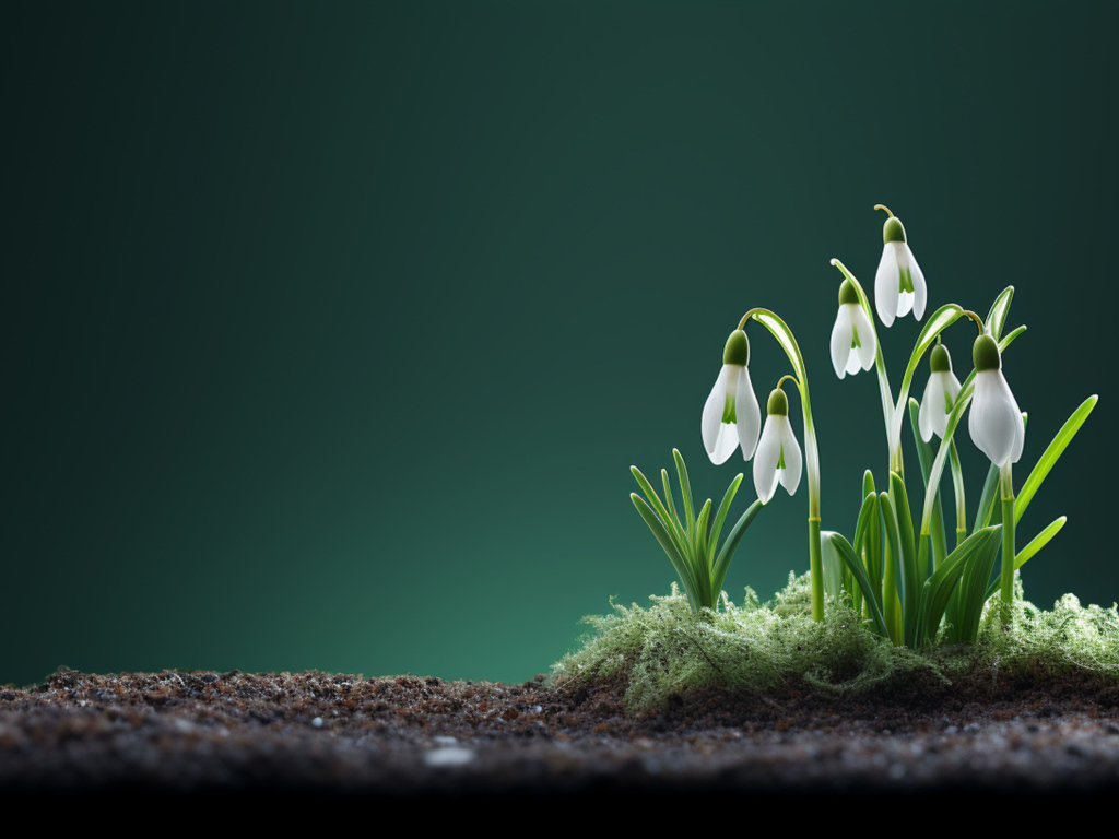 Маленькие белые подснежники на черной земле