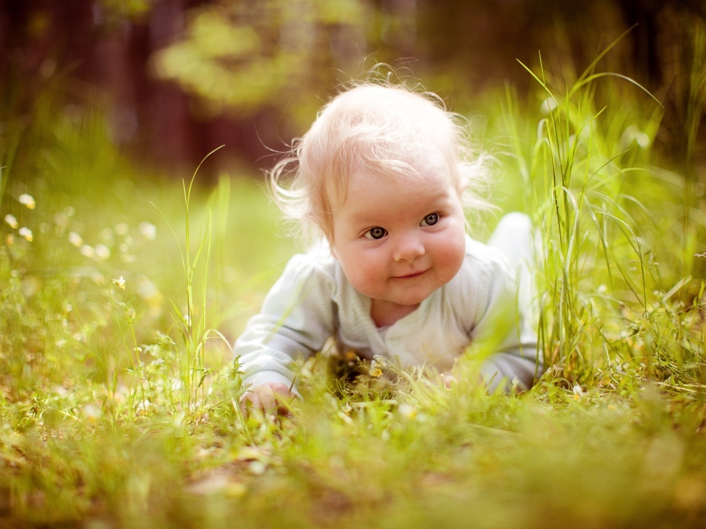 Милый светловолосый ребенок в траве